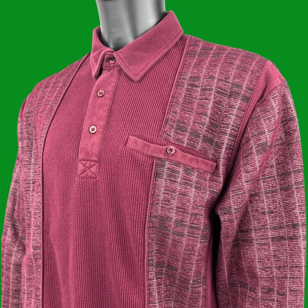 VTG Haband Casual Joe Men’s Long Sleeve Polo – Burgundy/Maroon Textured